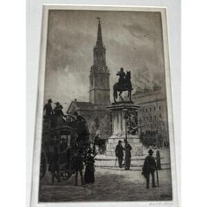 Axel Herman Haig Etching Print Trafalgar Square London England 1889 King Charles